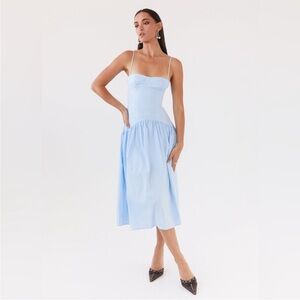 NWT Peppermayo Light Blue Yvette Drop Waist Midi Dress